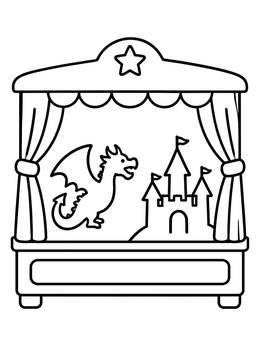 Free printable Puppet Theater With Dragon And Castle coloring page