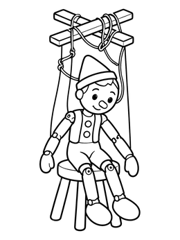 Free printable Wooden Marionette On A Stool coloring page