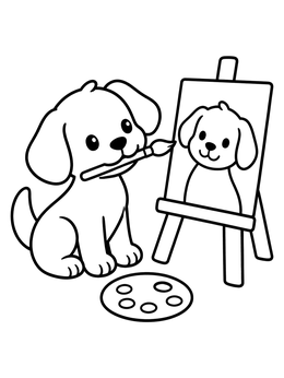 Free printable Puppy Painting Its Self Portrait coloring page