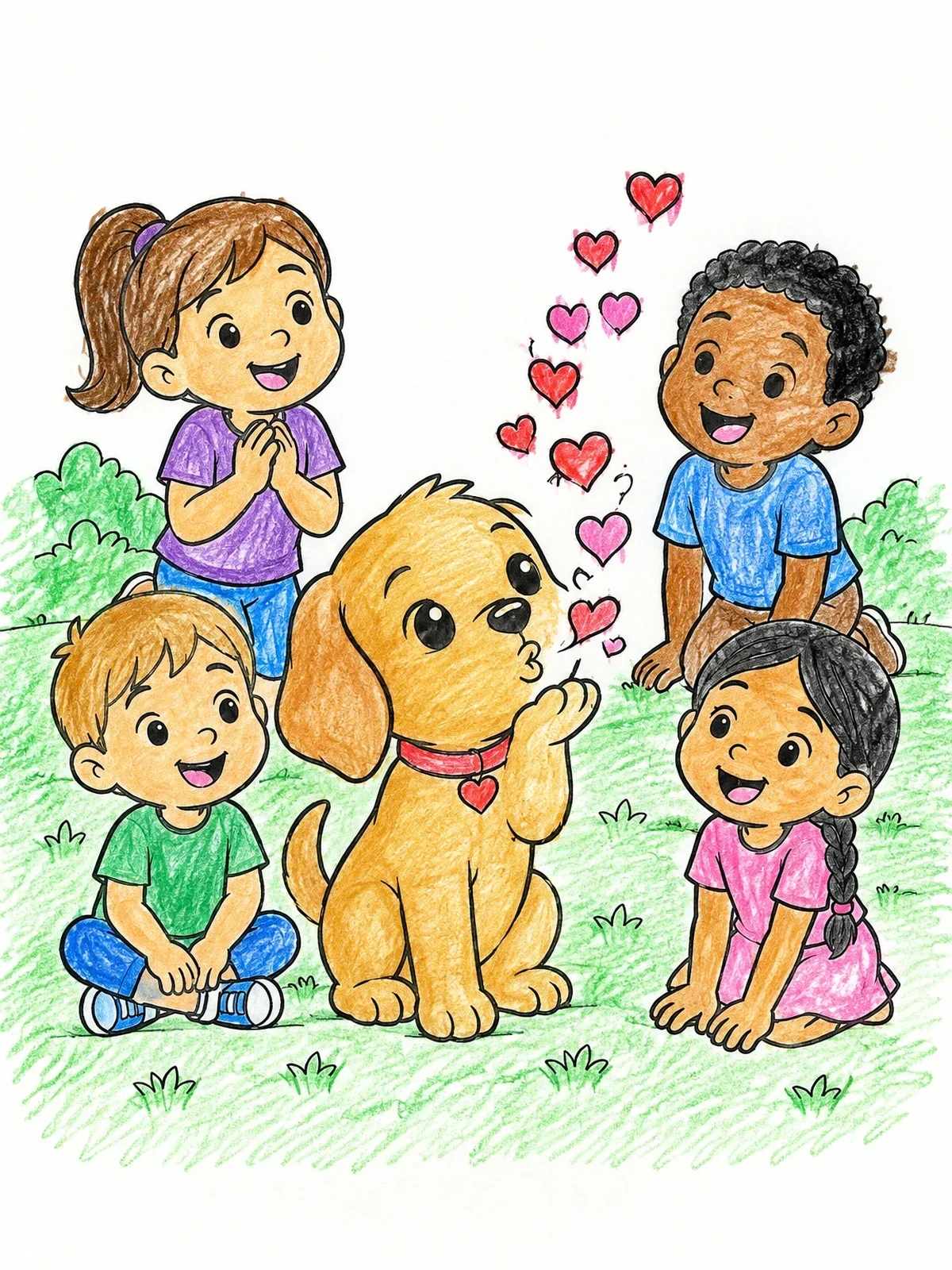 Colored example of the Puppy Blowing Kisses To Children coloring page