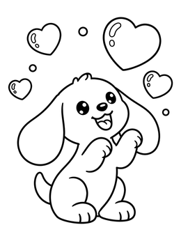 Free printable Puppy Catching Heart Bubbles coloring page