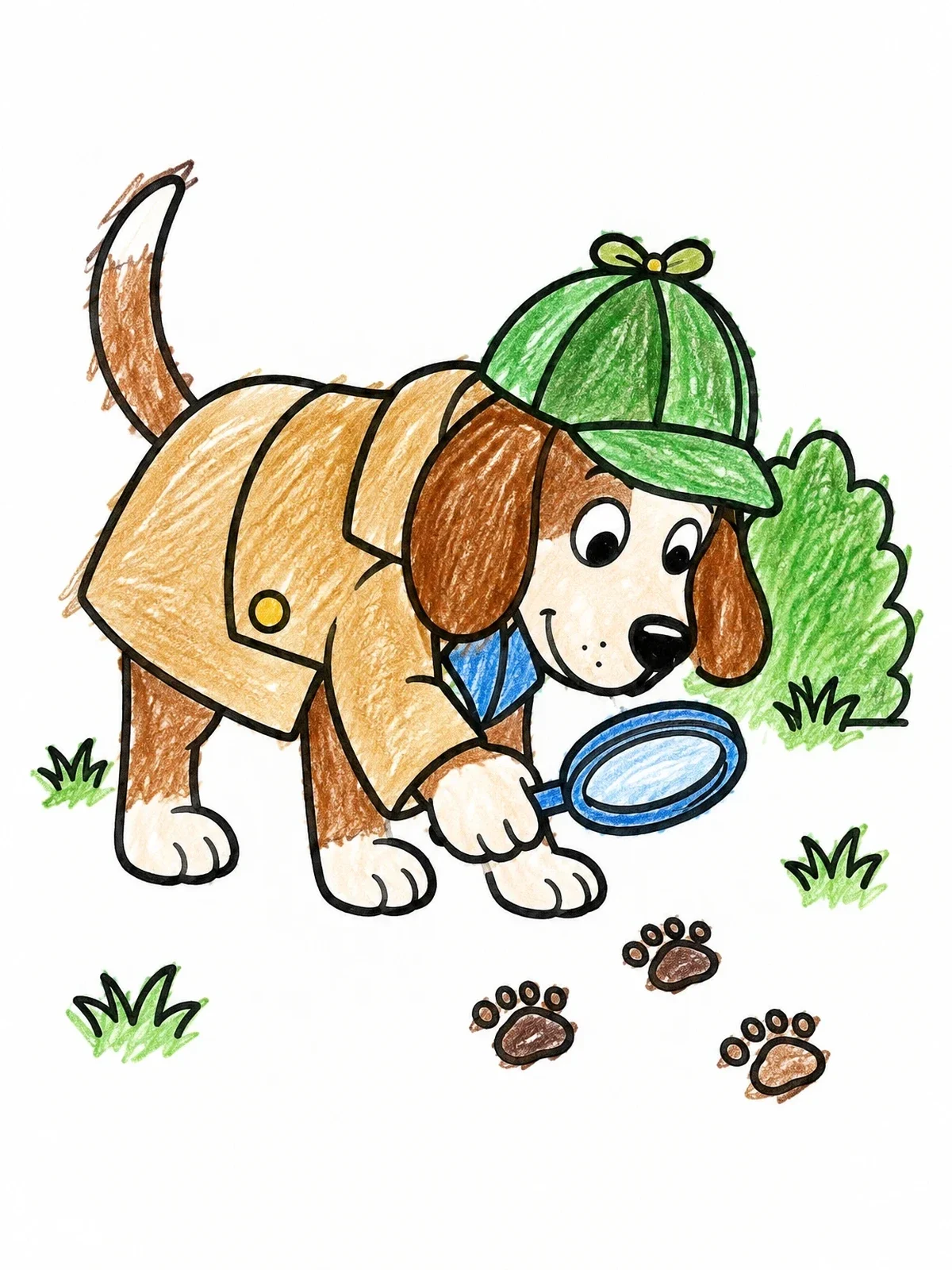 Colored example of the Puppy Detective Following Clues coloring page