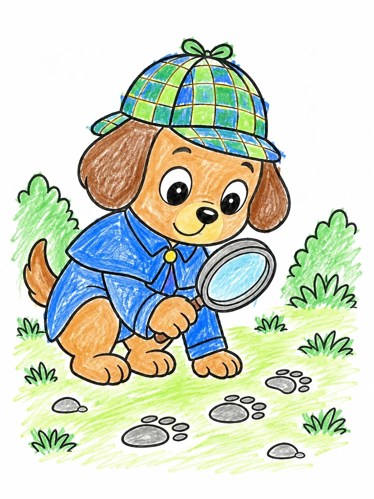 Colored example of the Puppy Detective Tracking Footprints coloring page