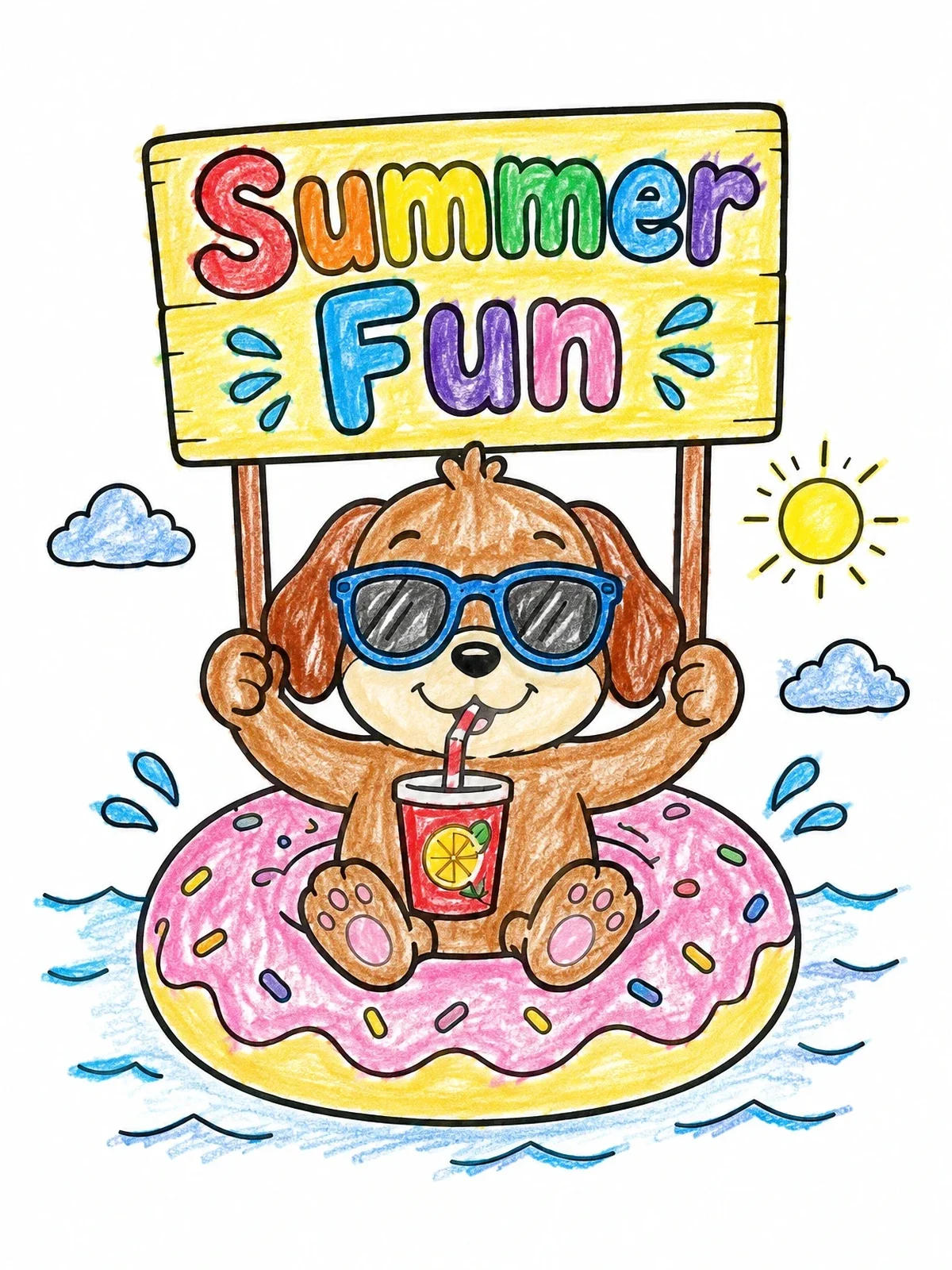 Colored example of the Puppy Floating On Donut Ring coloring page