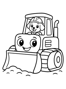 Free printable Cute Puppy Driving A Bulldozer coloring page