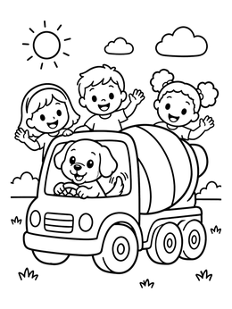 Free printable Puppy Driving Cute Cement Mixer coloring page
