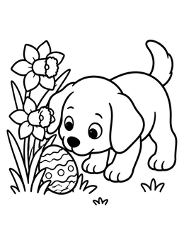 Free printable Puppy Finding An Easter Egg coloring page