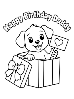 Free printable Puppy In Gift Box For Dad coloring page