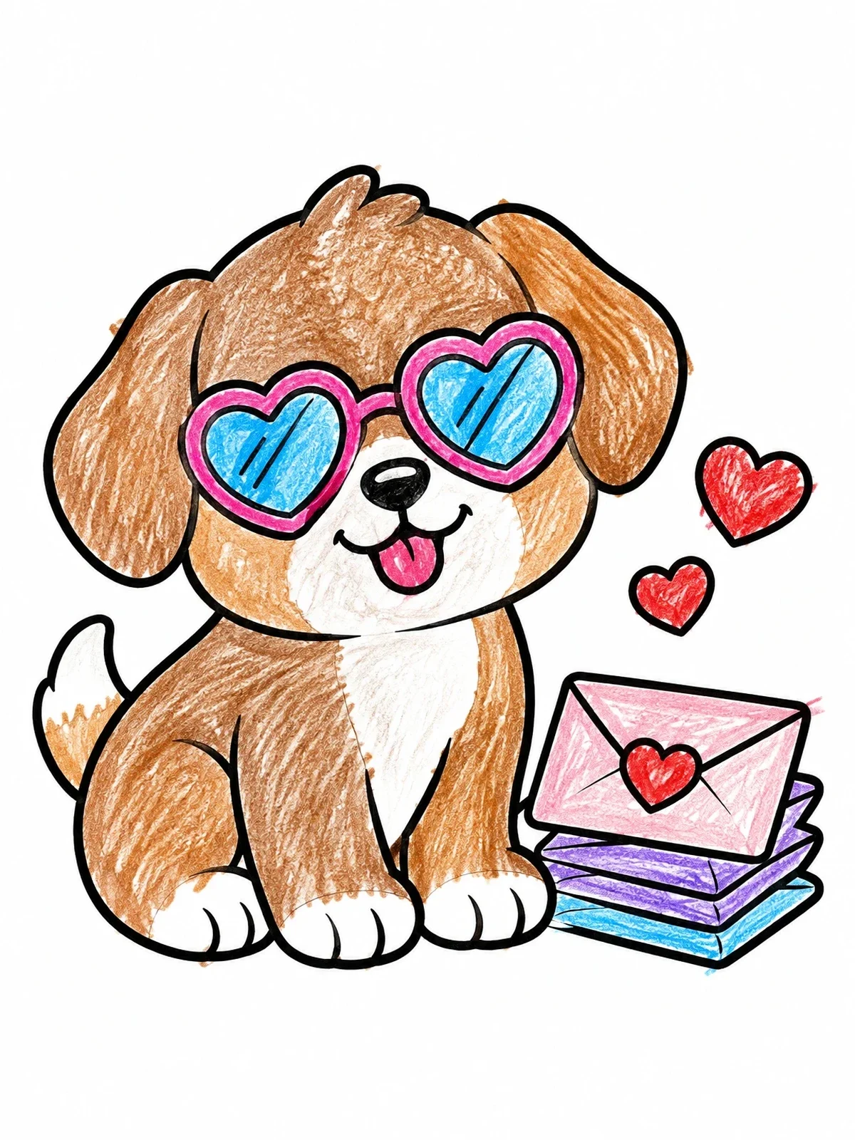 Colored example of the Puppy With Heart Sunglasses And Letters coloring page