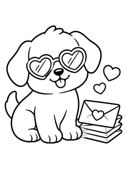 Free printable Puppy With Heart Sunglasses And Letters coloring page