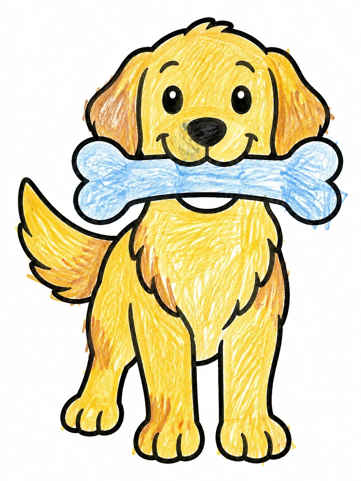 Colored example of the Cute Puppy Holding A Big Bone coloring page