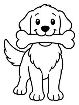 Free printable Cute Puppy Holding A Big Bone coloring page
