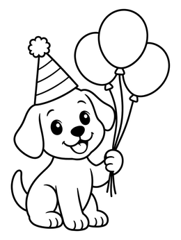 Free printable Puppy With Birthday Balloons coloring page