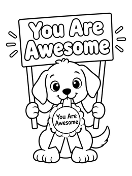 Free printable Cute Puppy Holding Encouraging Signs coloring page