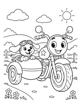 Free printable Puppy In A Motorcycle Sidecar coloring page