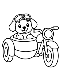 Free printable Puppy In A Motorcycle Sidecar coloring page