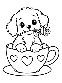 Free printable Puppy In A Valentine Teacup coloring page