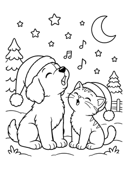 Free printable Puppy And Kitten Singing Carols coloring page
