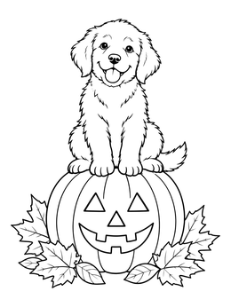 Free printable Puppy Sitting On A Jack O' Lantern coloring page