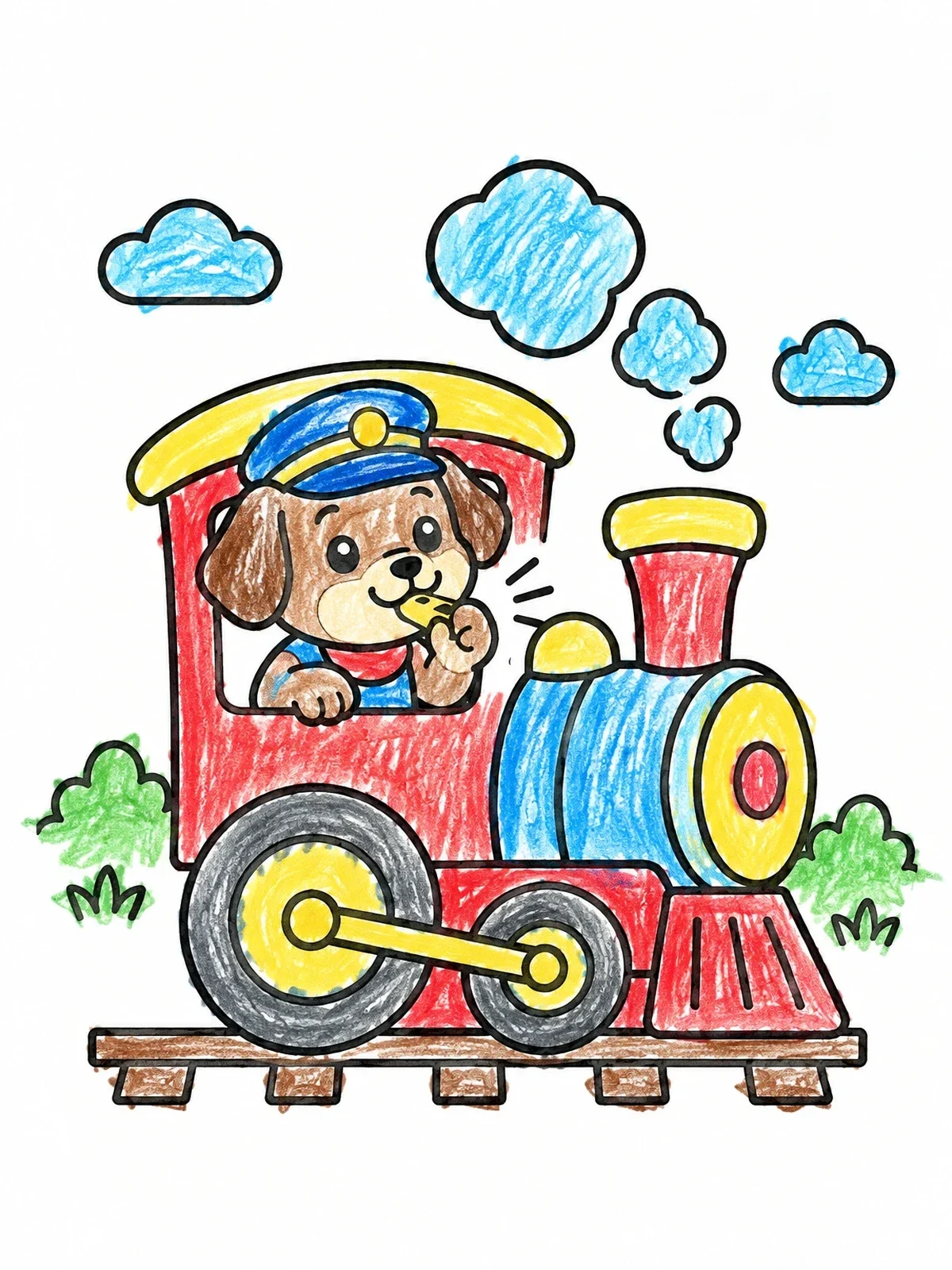 Colored example of the Puppy Train Conductor With Whistle coloring page