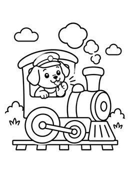 Free printable Puppy Train Conductor With Whistle coloring page