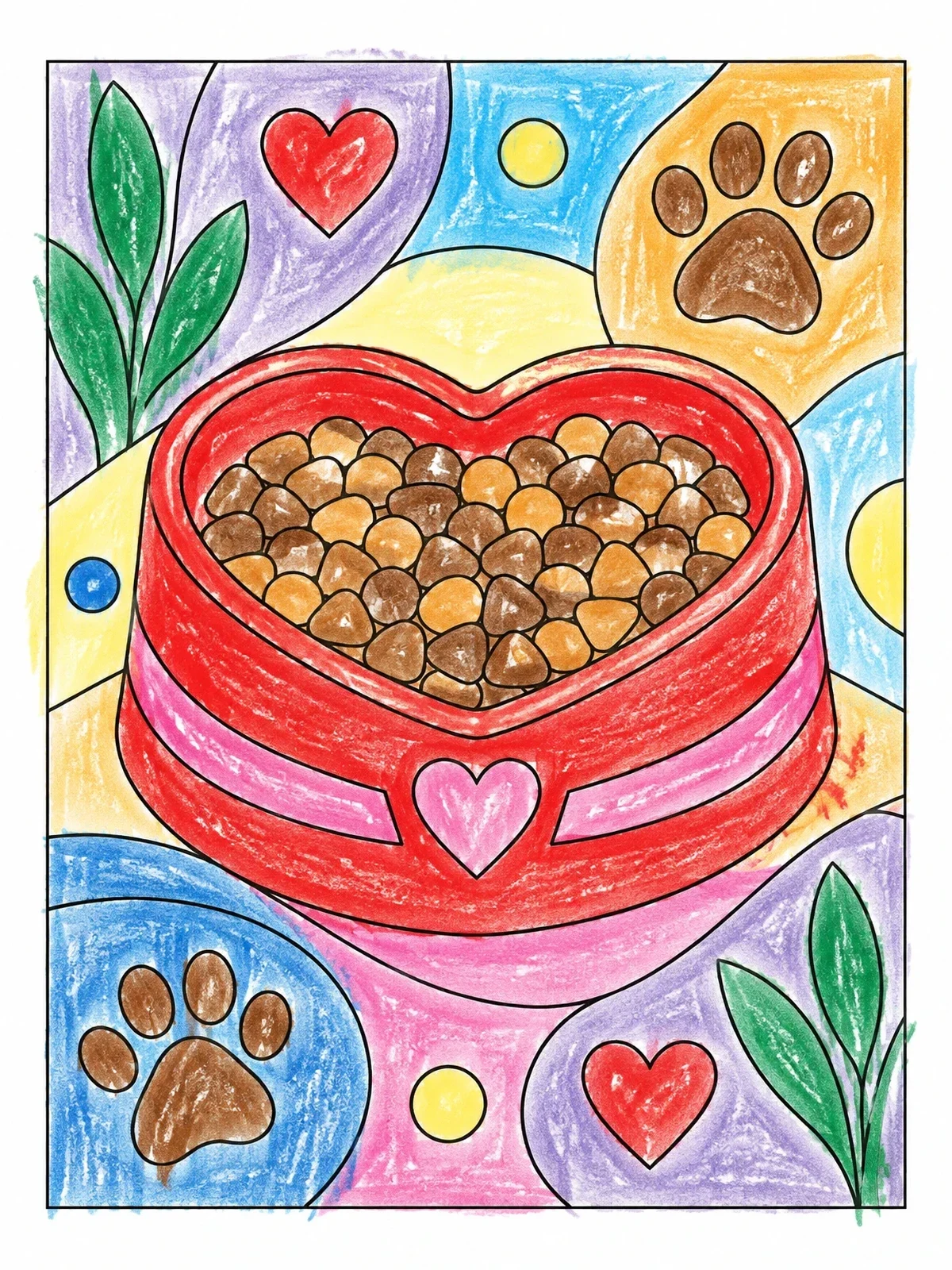 Colored example of the Heart Shaped Dog Food Bowl coloring page