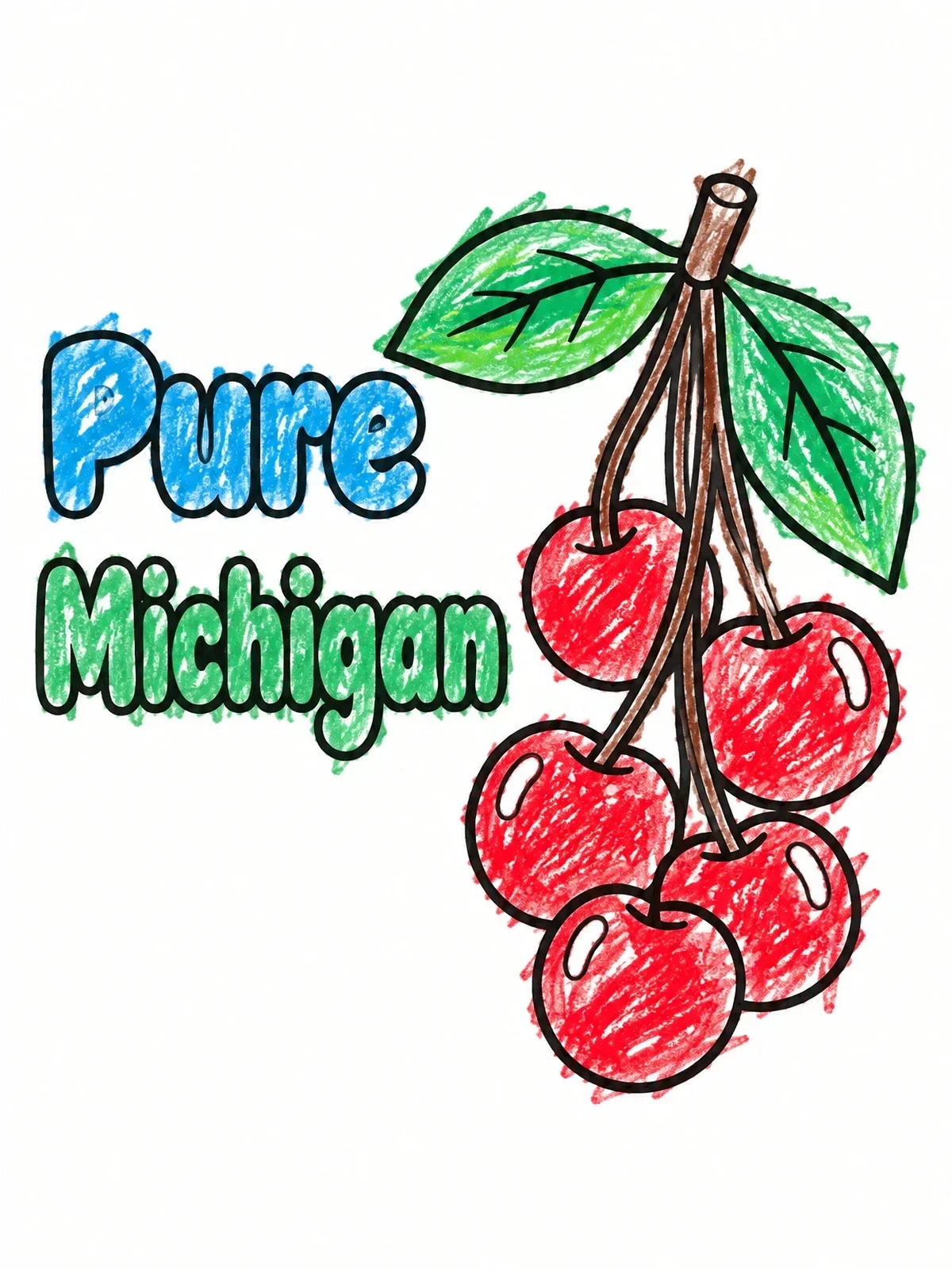 Colored example of the Pure Michigan Cherries Bunch coloring page