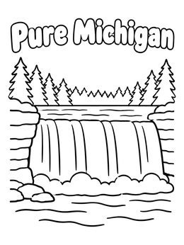 Free printable Pure Michigan Forest Waterfall coloring page