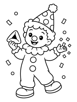 Free printable Little Clown With Hamantaschen And Confetti coloring page