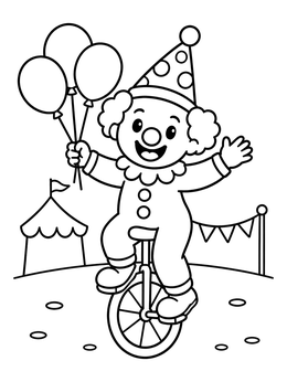Free printable Happy Clown On A Unicycle coloring page