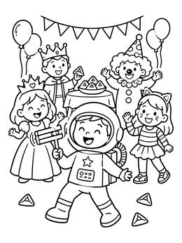 Free printable Children Celebrating Purim In Costumes coloring page