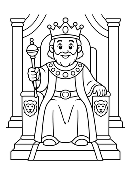 Free printable King Ahasuerus On Palace Throne coloring page