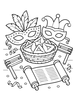 Free printable Festive Purim Holiday Still Life coloring page