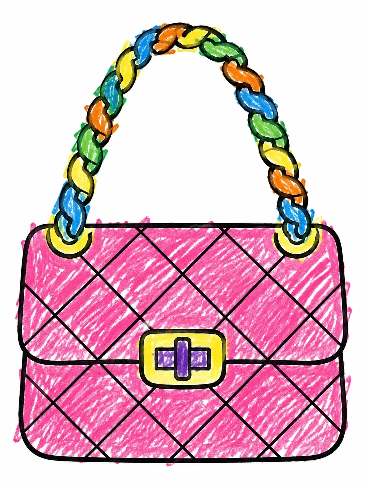 Colored example of the Classic Quilted Fashion Handbag coloring page