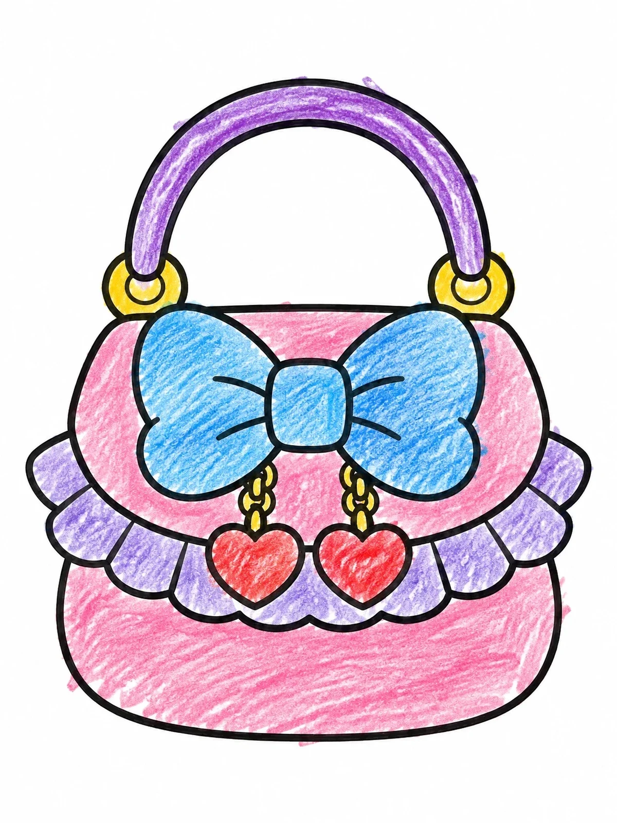 Colored example of the Cute Handbag With Bow And Hearts coloring page