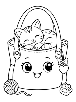 Free printable Cute Kitten Sleeping In A Handbag coloring page