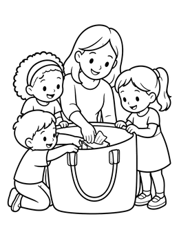 Free printable Family Looking Inside Big Handbag coloring page