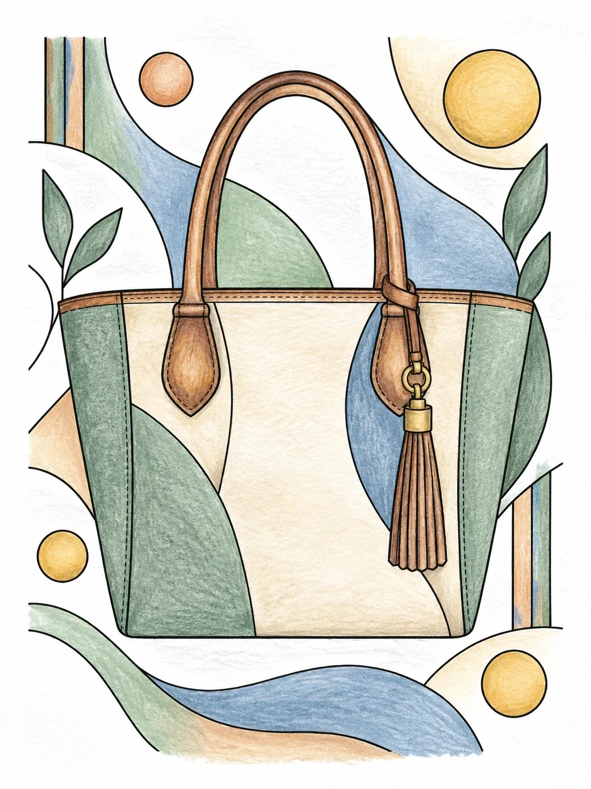 Colored example of the Luxury Tote Bag With Tassel Charm coloring page