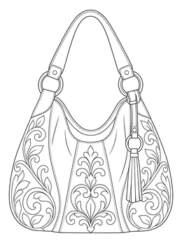 Free printable Ornate Slouchy Hobo Bag With Tassel coloring page