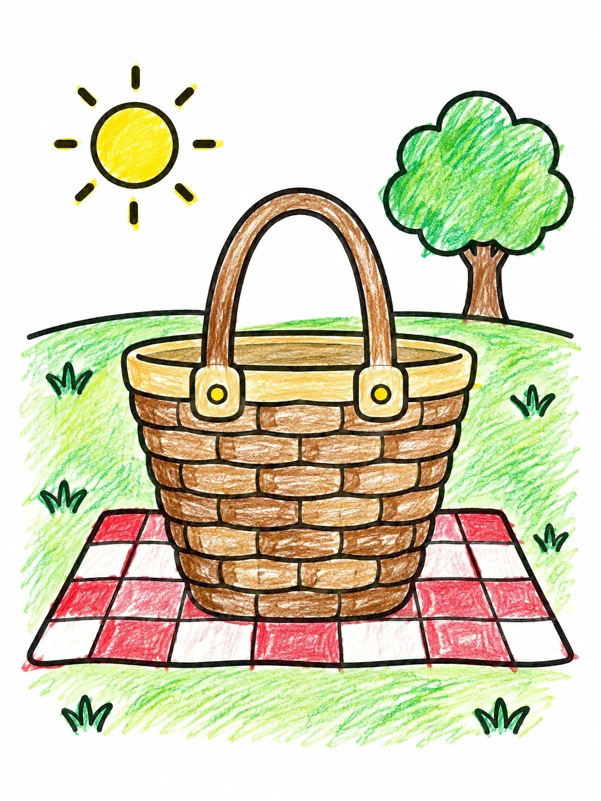 Colored example of the Picnic Basket Tote In Park coloring page