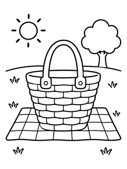 Free printable Picnic Basket Tote In Park coloring page
