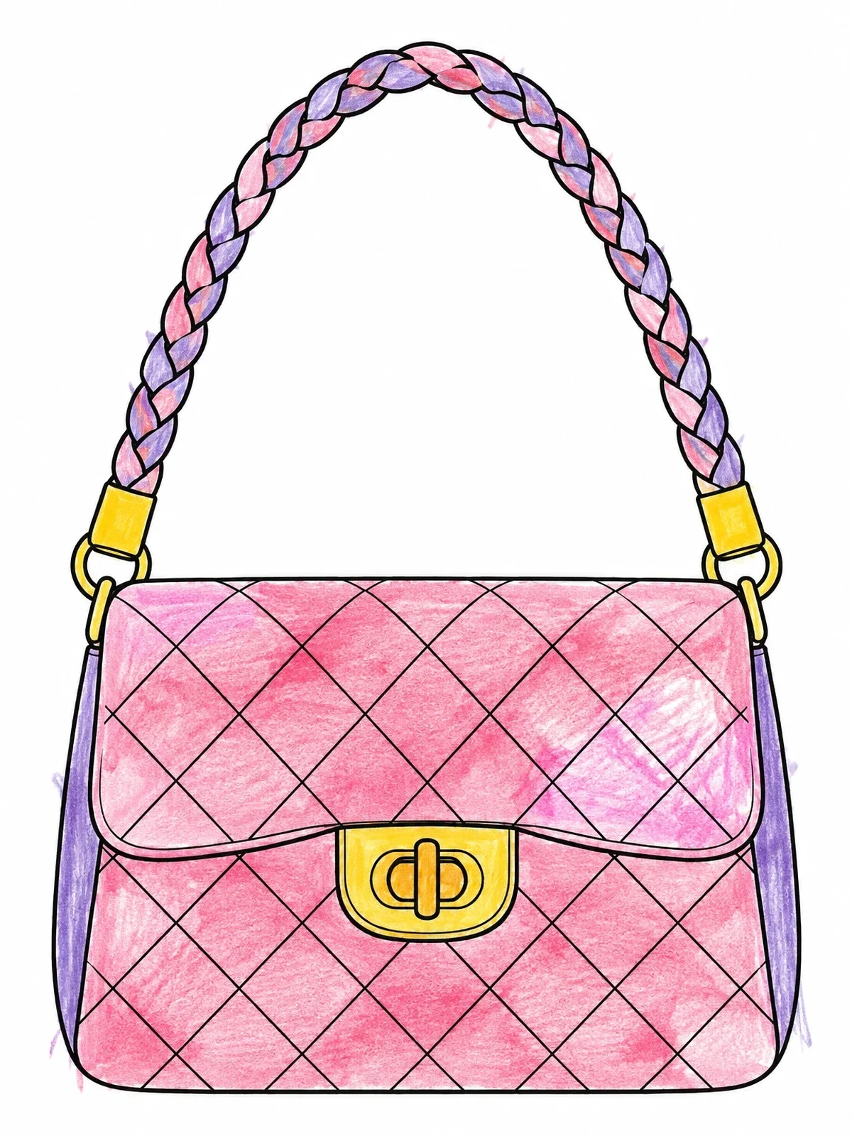 Colored example of the Quilted Fashion Flap Handbag coloring page