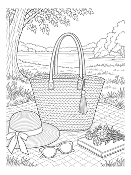 Free printable Woven Straw Bag On Picnic Blanket coloring page