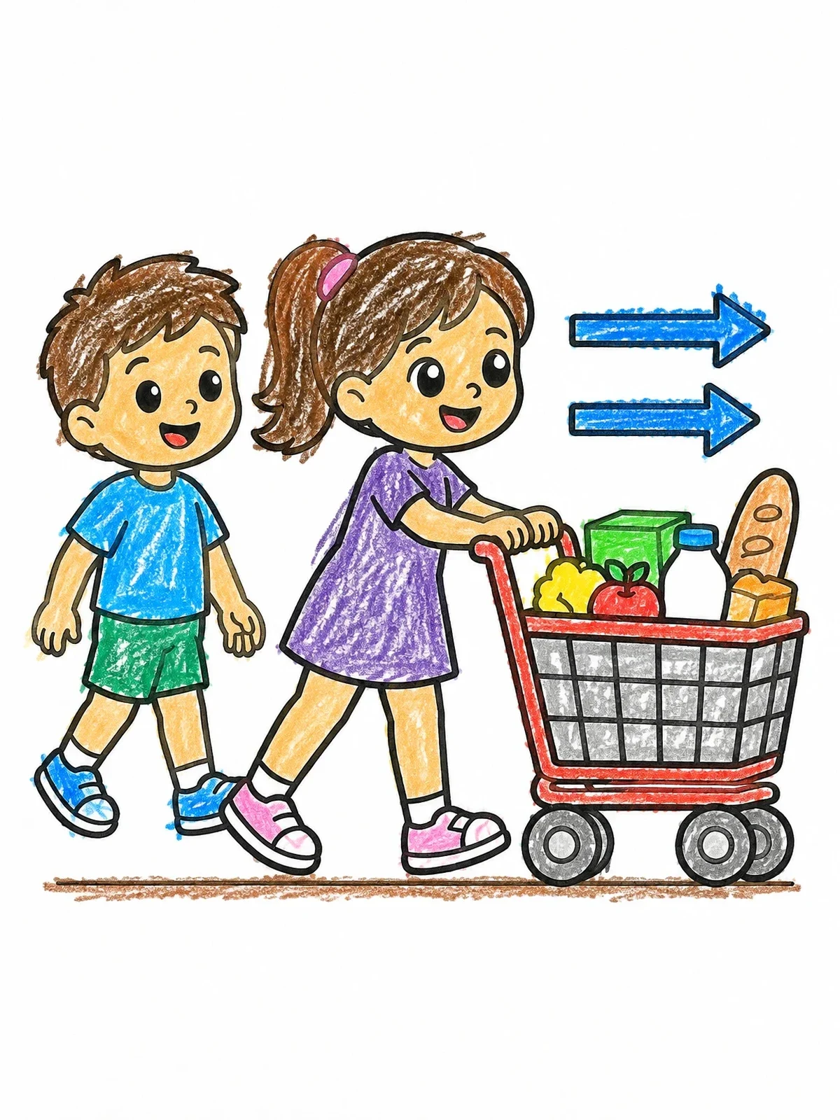 Colored example of the Pushing A Grocery Cart With Force coloring page