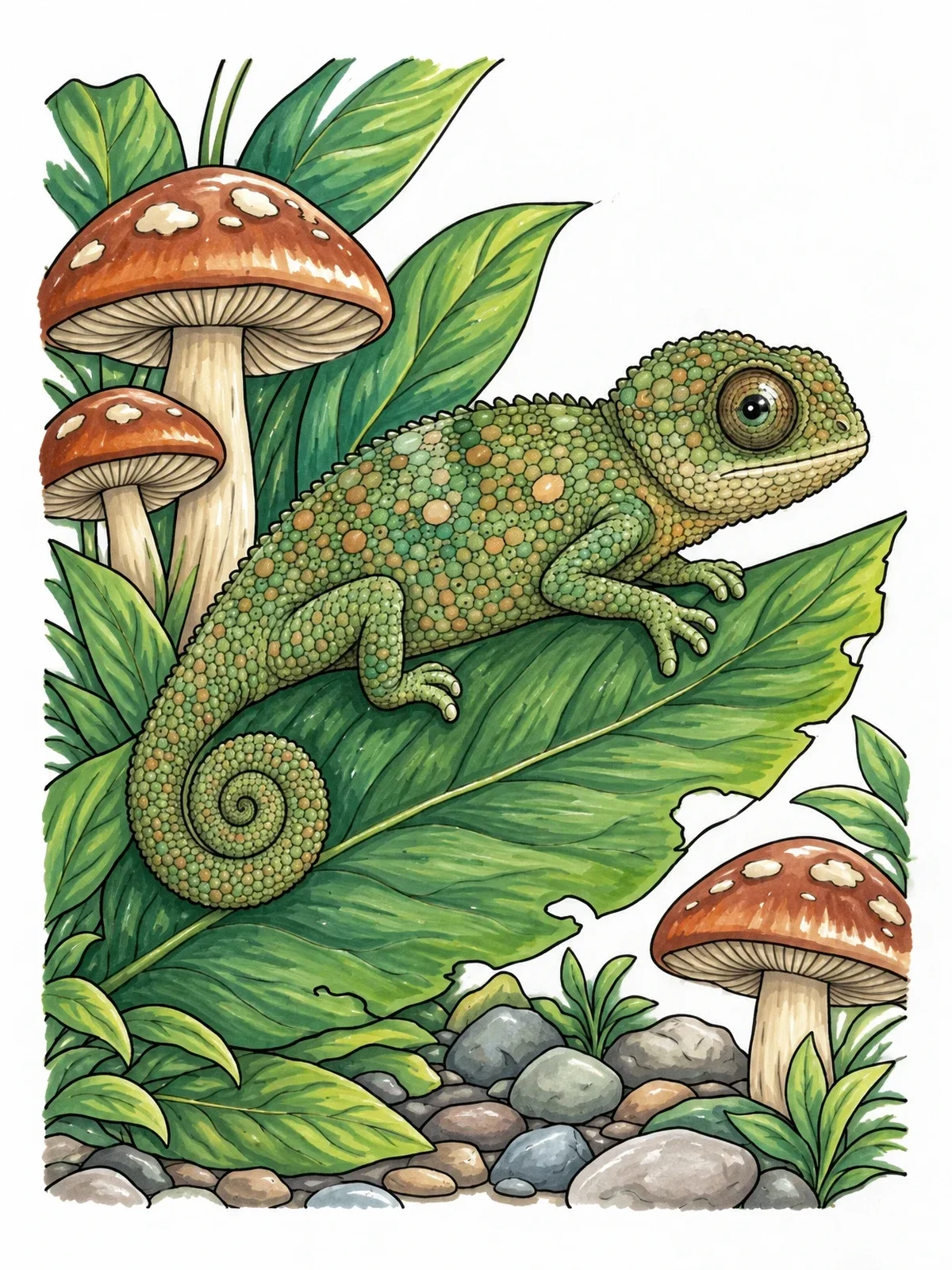 Colored example of the Pygmy Chameleon On Jungle Leaf coloring page