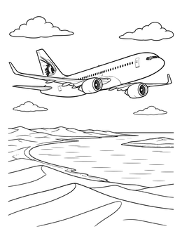 Free printable Airplane Soaring Over Inland Sea coloring page