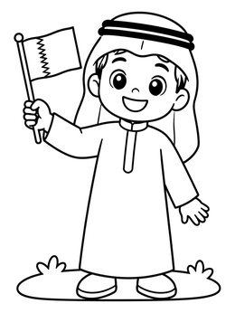Free printable Qatari Boy Waving A Flag coloring page