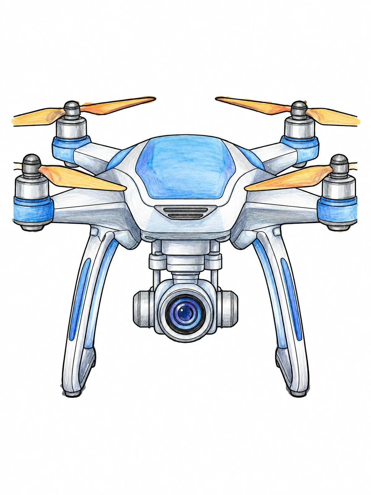 Colored example of the Quadcopter Drone Front View With Camera coloring page