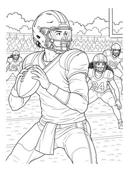 A focused quarterback prepares to pass on this detailed football coloring page.
