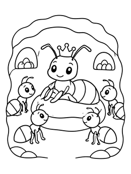 Free printable Queen Ant With Her Worker Colony coloring page